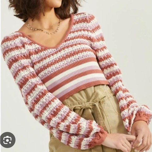 Altar’d State Cropped Briella Knit Crochet V-neck Sweater Womens Size M Y2K - Picture 3 of 10